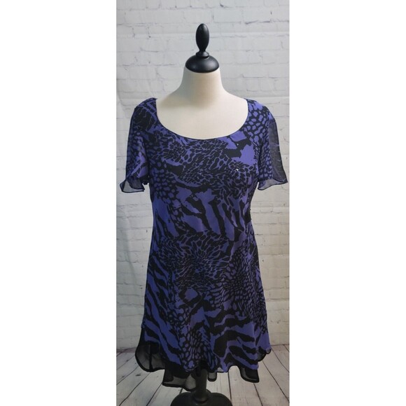 Vintage Eva Blue Dress Purple & Black Sequins Beaded size 8 Scoop Neckline Y2K - Picture 1 of 6